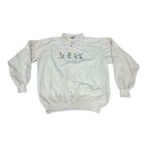 Vintage The Shirt Co XL Ivory Henley Embroidered Floral Banff Collard Sweatshirt